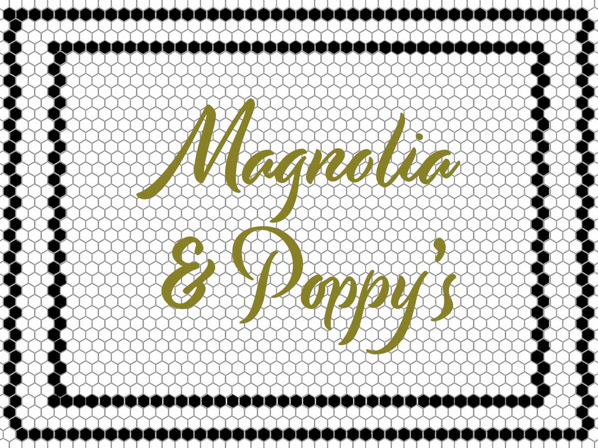 Hexagon Mosaic with Watercut Metallic Letters (Magnolia & Poppy’s