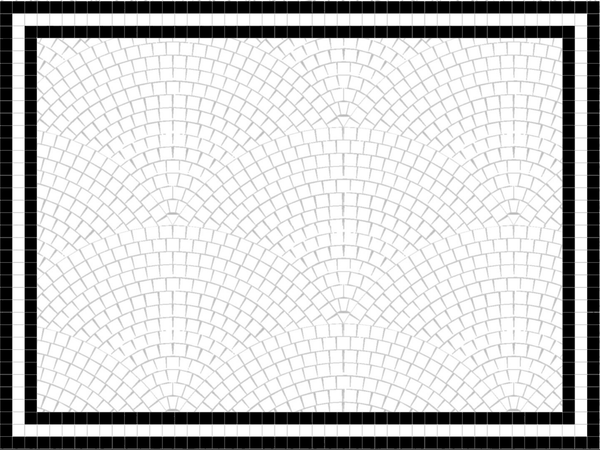 Mosaic design with lettering on a fan pattern background