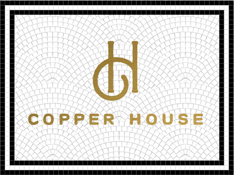 Custom Mosaic with Metallic Logo ( copper house )