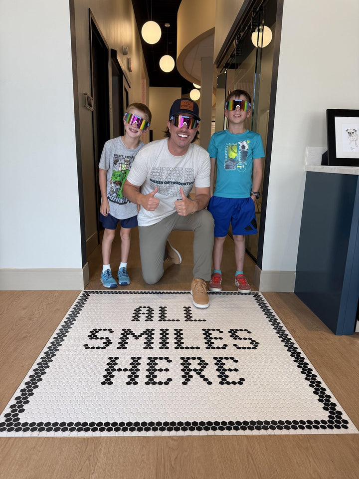 All Smiles Here dental clinic mosaic, business logo mosaic by Mosaic Lettering
