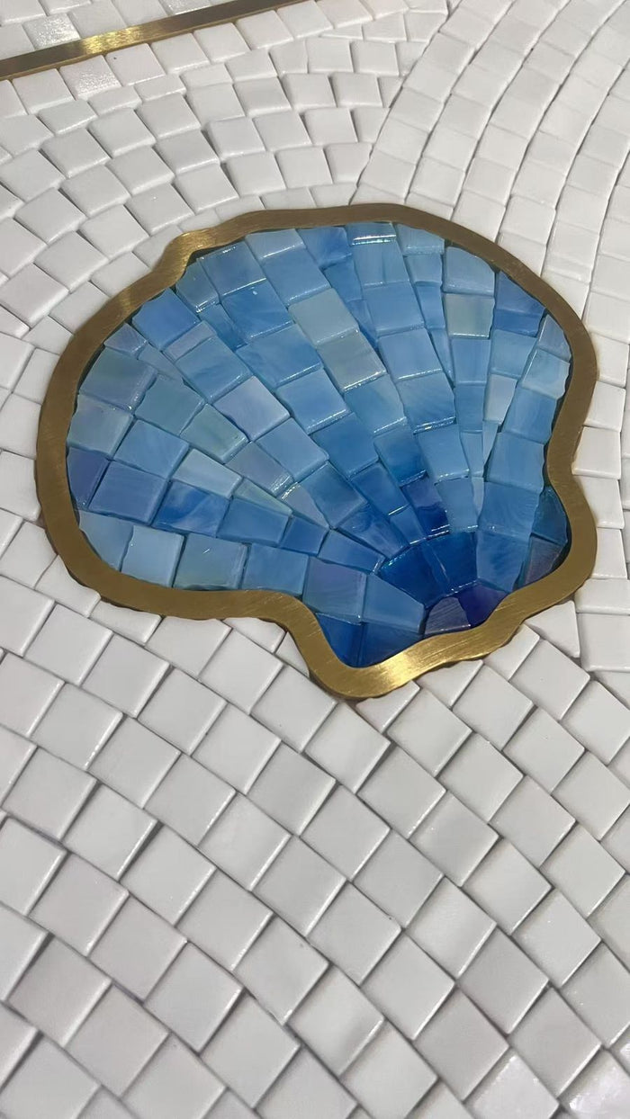 Blue glass shell motif, hand-cut