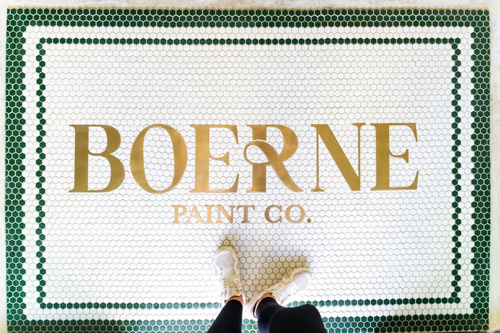 Boerne Paint Co. gold lettering mosaic, business logo mosaic by Mosaic Lettering