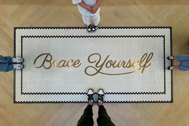 Brave Yourself gold script mosaic, business logo mosaic by Mosaic Lettering
