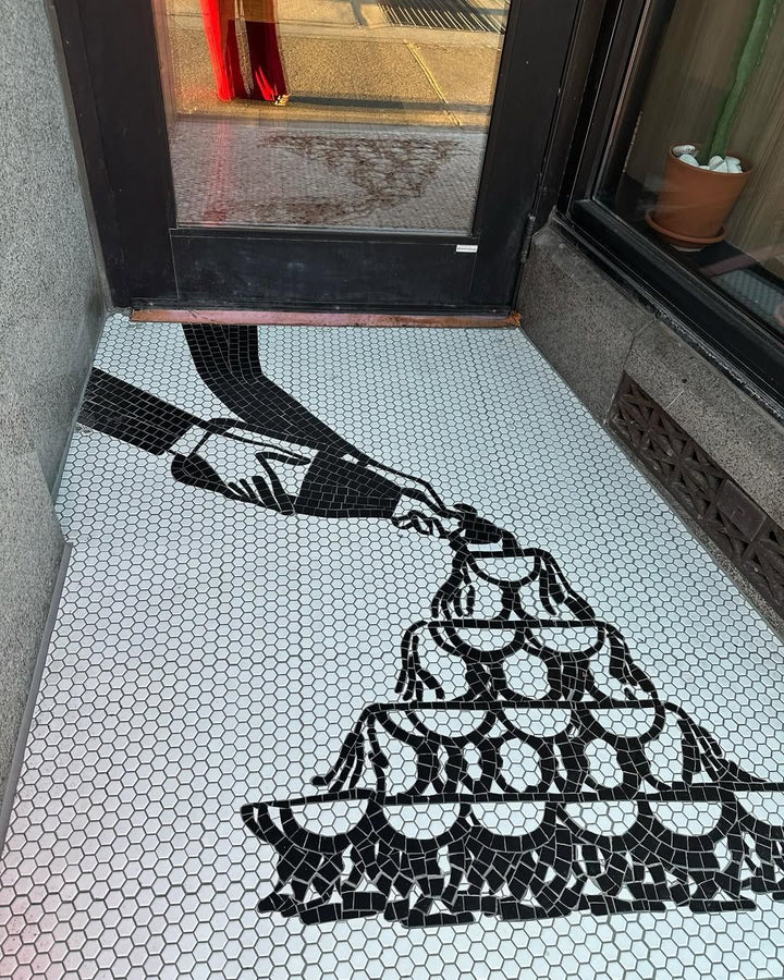 Champagne tower illustration mosaic, bar logo mosaic by Mosaic Lettering