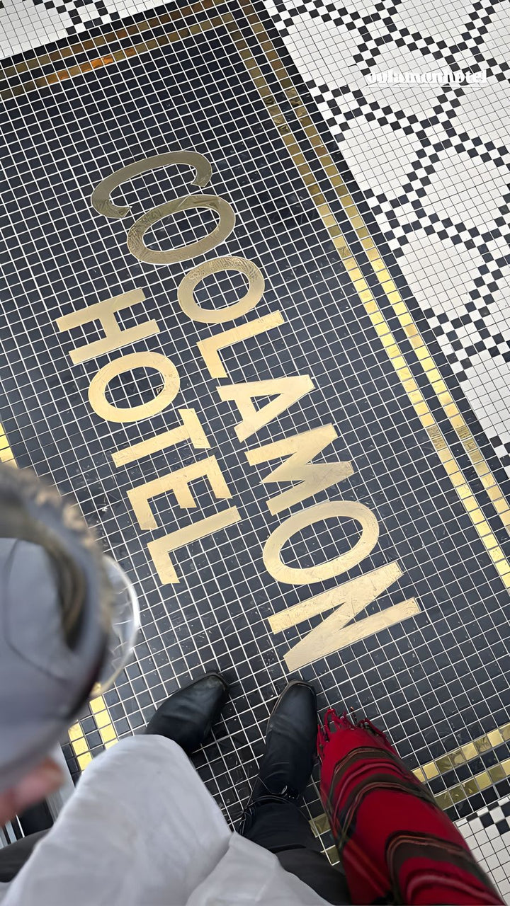 Coolamon Hotel gold lettering mosaic, hotel entrance mosaic by Mosaic Lettering