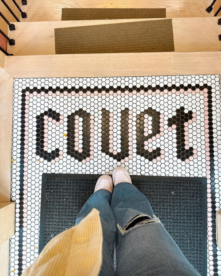 Covet black hexagon lettering, business logo mosaic by Mosaic Lettering