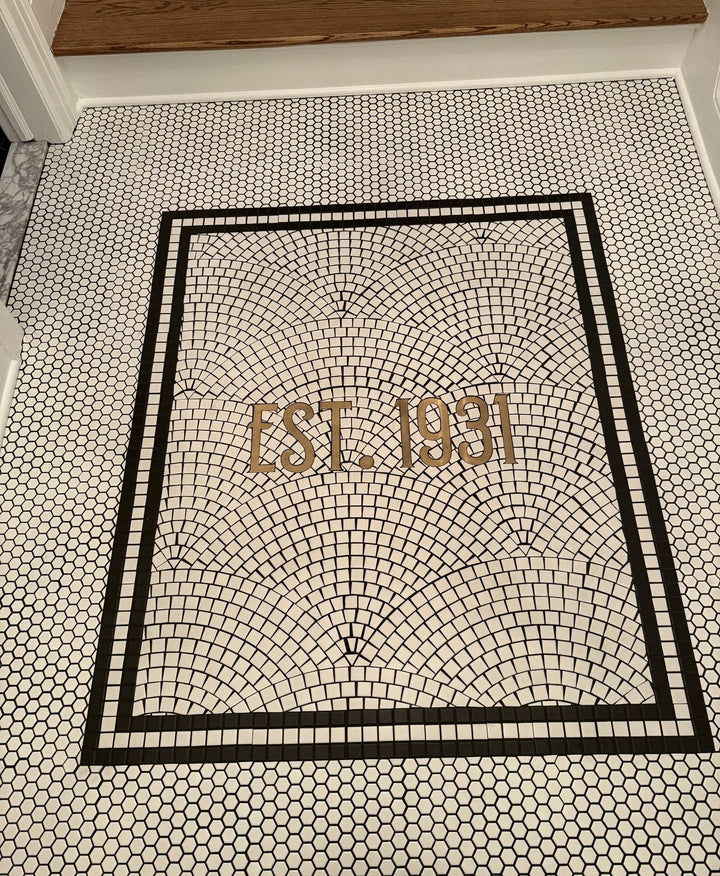 EST. 1931 fanned mosaic with border, house number mosaic by Mosaic Lettering
