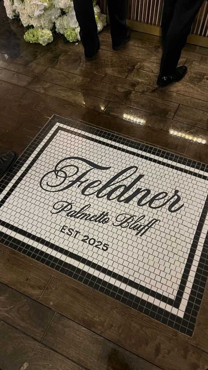 Feldner script logo mosaic, business logo mosaic by Mosaic Lettering