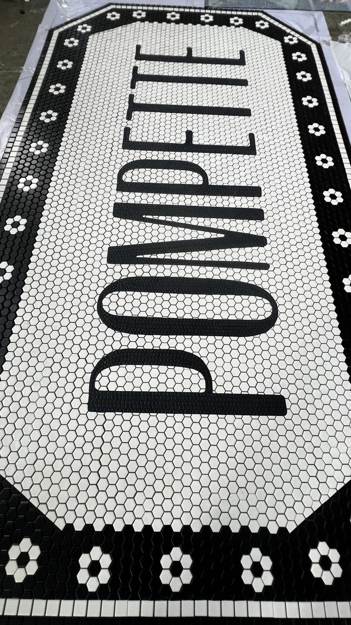 Pompette finished mosaic by Mosaic Lettering