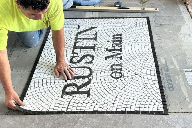 Rustin on main finished mosaic by Mosaic Lettering