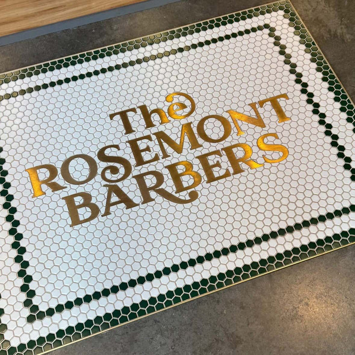The Rosemont Barbers finished mosaic by Mosaic Lettering