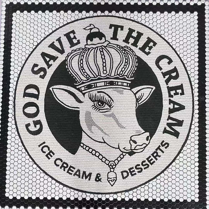 God Save The Cream ice cream logo mosaic, restaurant logo mosaic by Mosaic Lettering