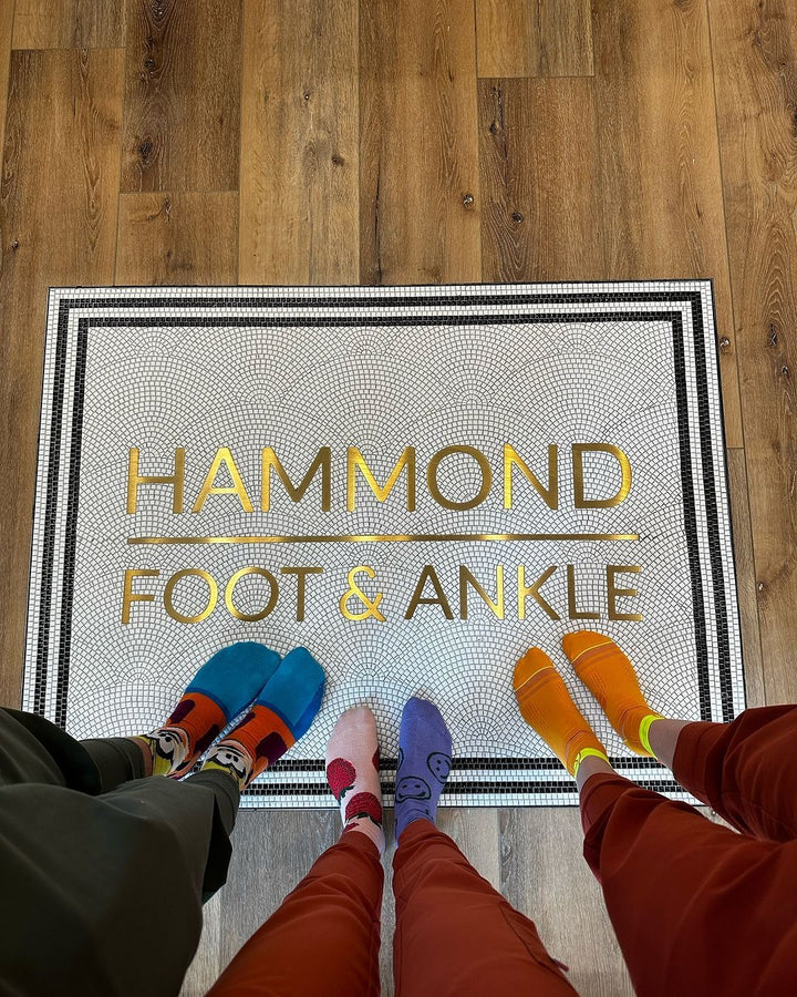 Hammond Foot & Ankle gold lettering clinic entrance, business logo mosaic by Mosaic Lettering