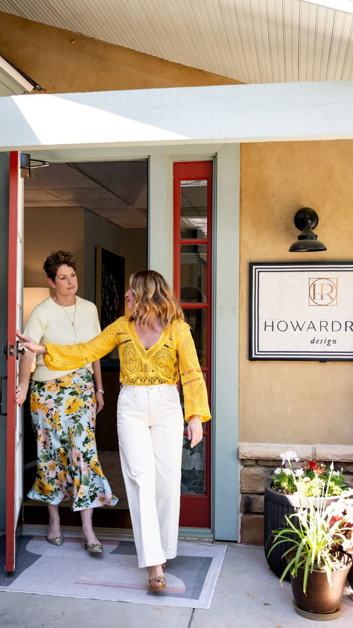 Happy owners at their new shop entrance, business logo mosaic by Mosaic Lettering