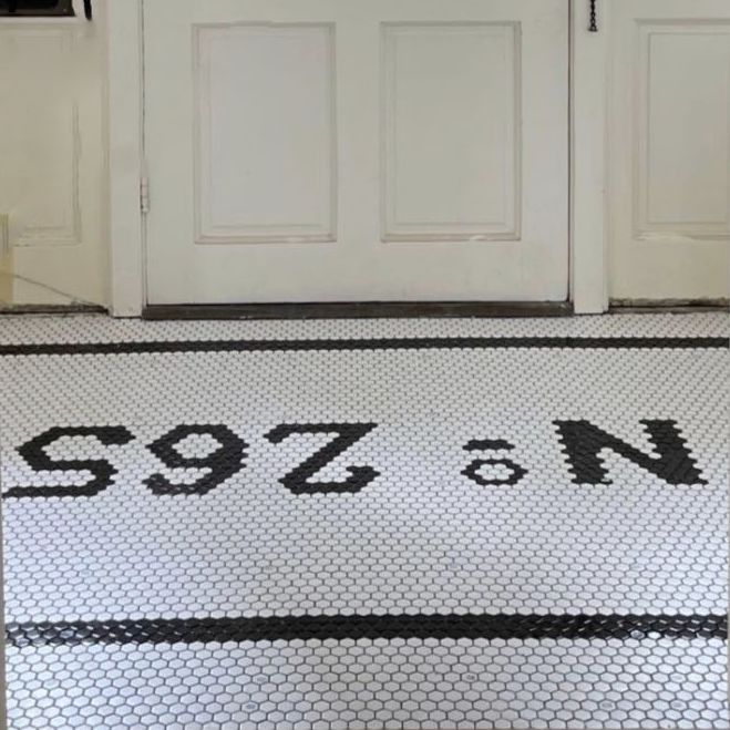 House number No 265 hexagon mosaic, house number mosaic by Mosaic Lettering