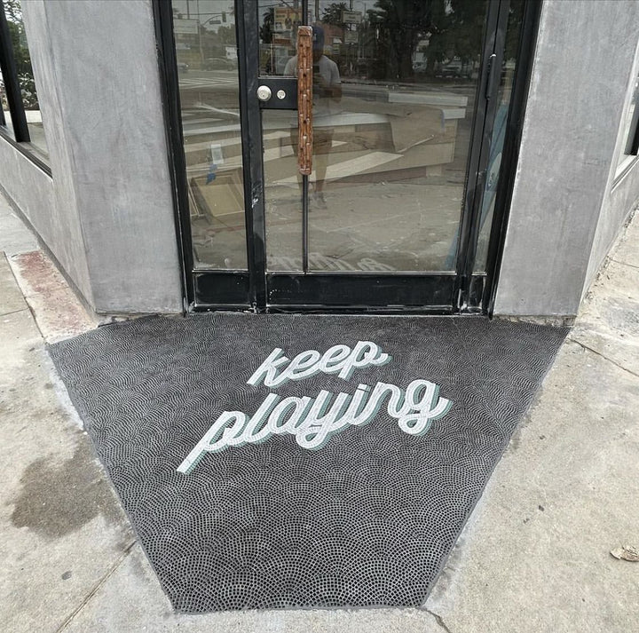 Keep Playing black entrance mosaic, business logo mosaic by Mosaic Lettering