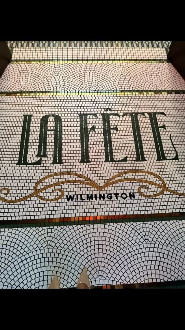 La Fête Wilmington gold lettering mosaic, restaurant logo mosaic by Mosaic Lettering