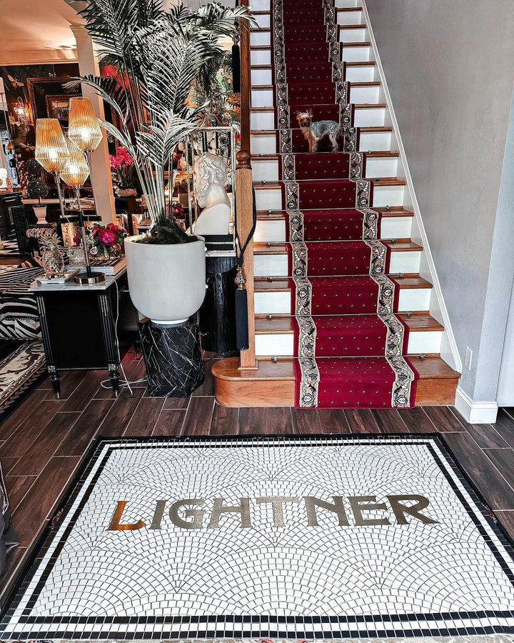 Lightner entrance mosaic, business logo mosaic by Mosaic Lettering