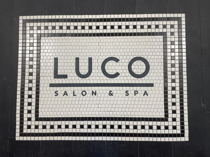 Luco Salon & Spa logo mosaic, business logo mosaic by Mosaic Lettering
