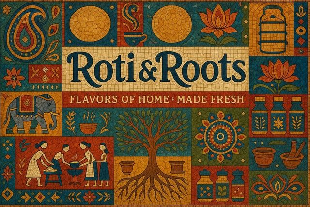 Roti & roots mockup design by Mosaic Lettering