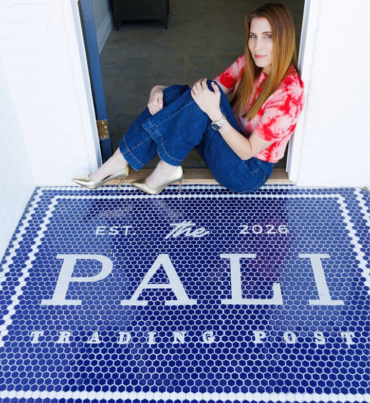 Pali Trading Post blue mosaic with owner, business logo mosaic by Mosaic Lettering