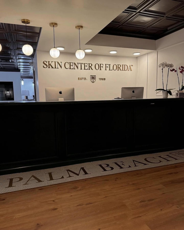 Palm Beach skin clinic floor lettering, business logo mosaic by Mosaic Lettering