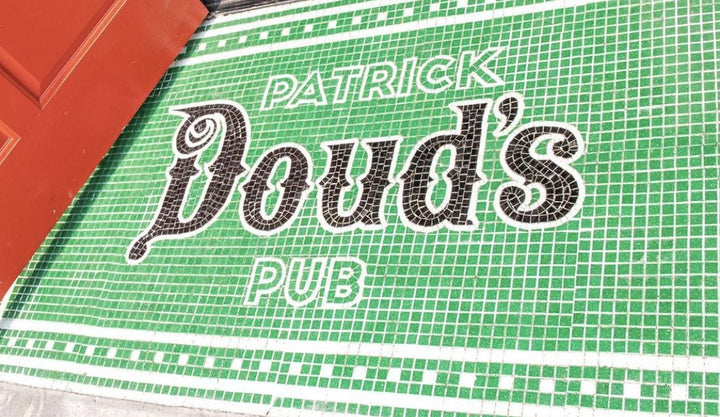 Patrick Doud's Pub green mosaic, bar logo mosaic by Mosaic Lettering