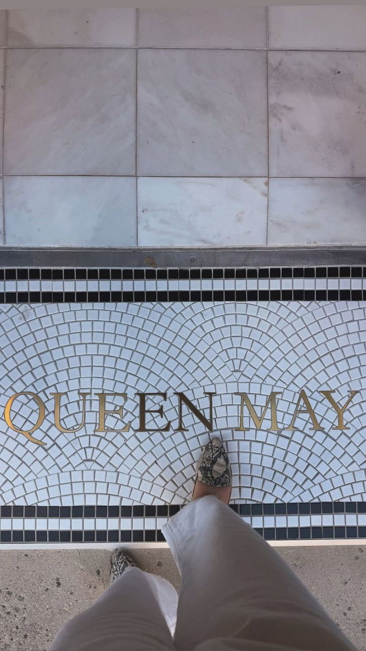 Queen May fanned mosaic, business logo mosaic by Mosaic Lettering