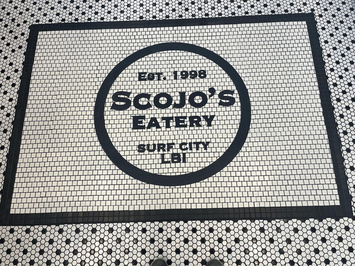 Scojo's Eatery logo mosaic, restaurant logo mosaic by Mosaic Lettering