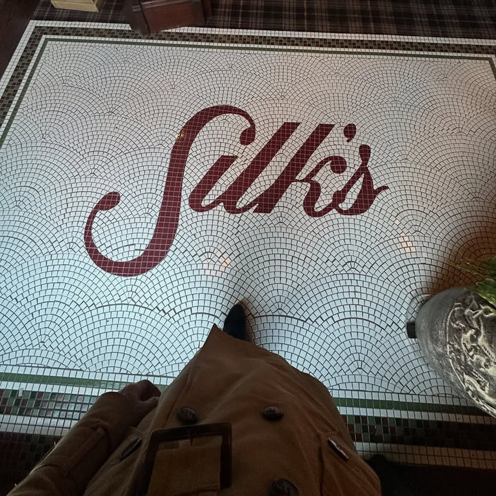 Silk's red script mosaic, bar logo mosaic by Mosaic Lettering