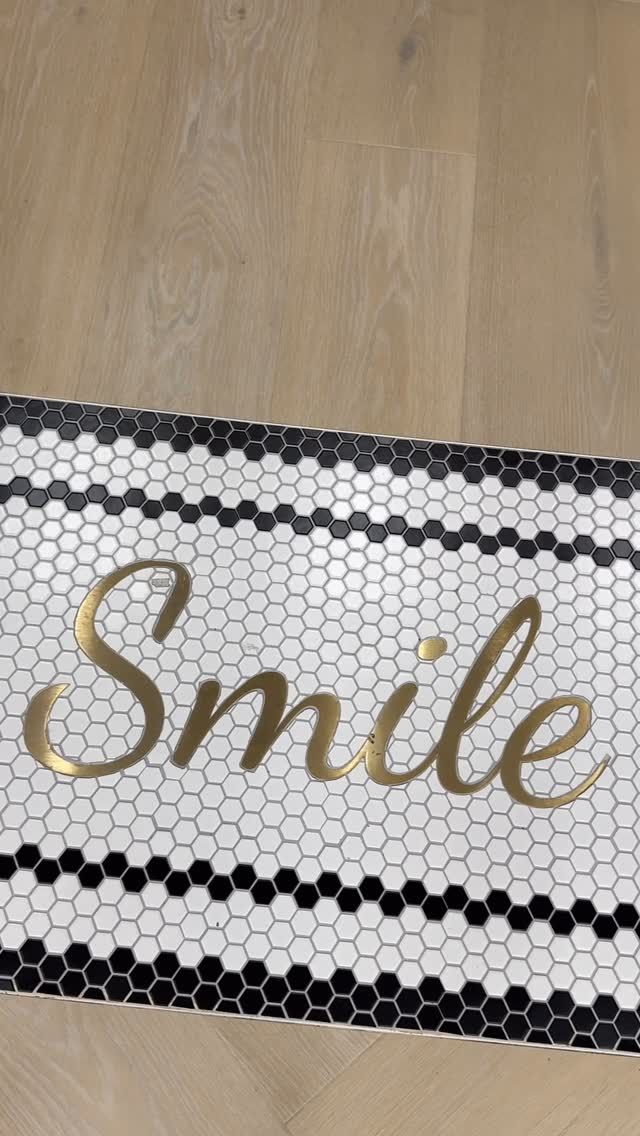 Smile lettering threshold mosaic, business logo mosaic by Mosaic Lettering