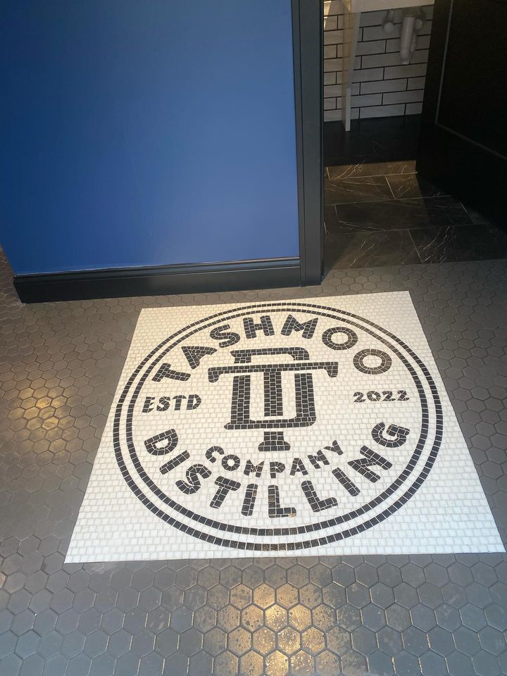 Tashmoo Distilling Company logo mosaic, bar logo mosaic by Mosaic Lettering