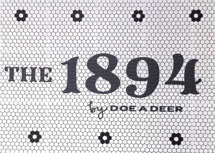 The 1894 lettering mosaic, bar logo mosaic by Mosaic Lettering, photographed at our studio before installation