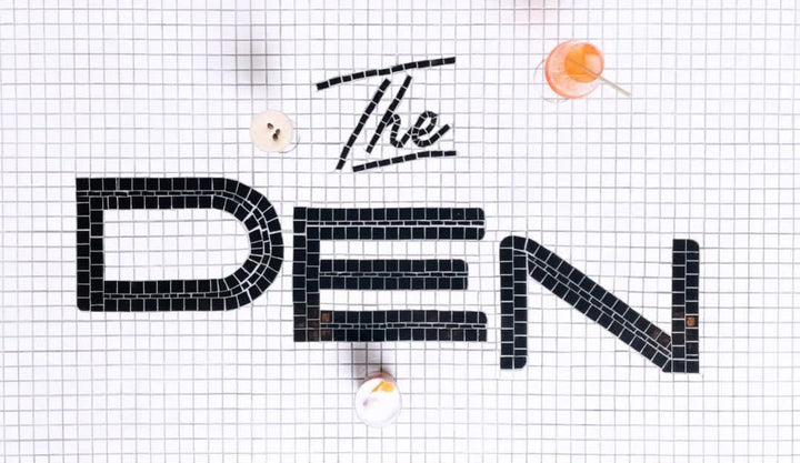 The Den lettering mosaic, bar logo mosaic by Mosaic Lettering