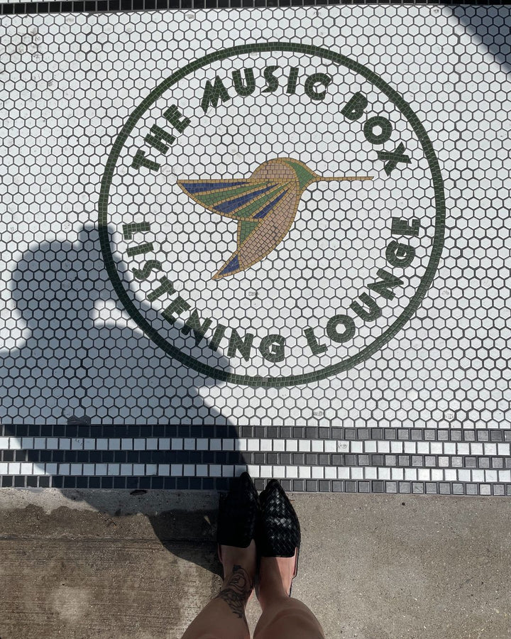 The Music Box listening lounge logo mosaic, bar logo mosaic by Mosaic Lettering