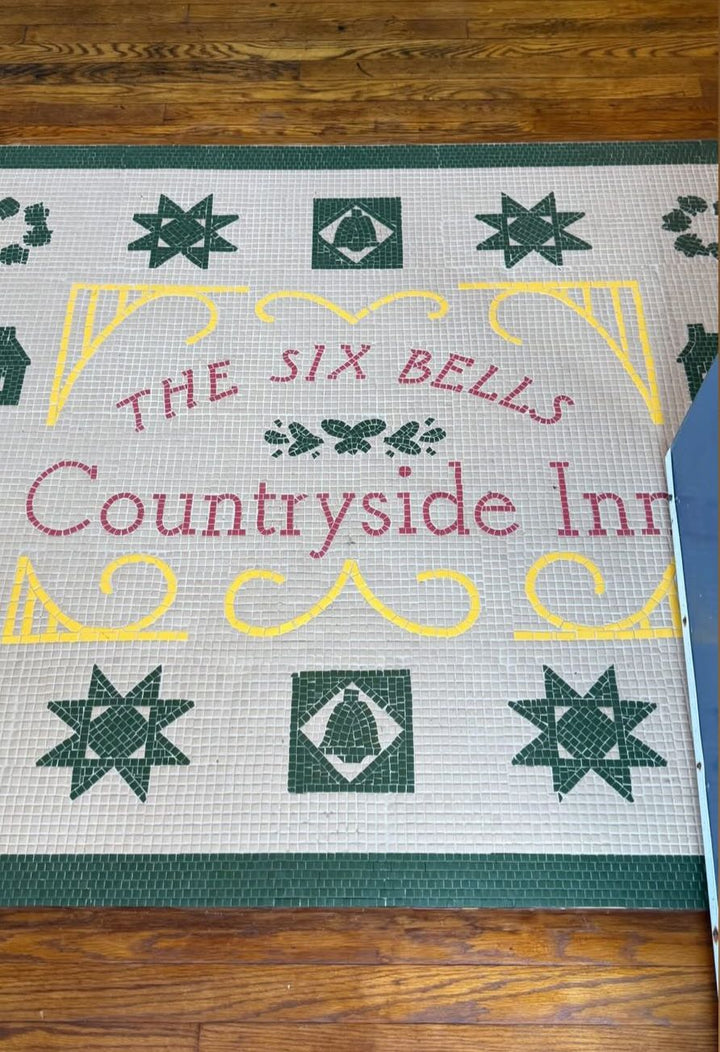 The Six Bells Countryside Inn patterned mosaic, hotel entrance mosaic by Mosaic Lettering
