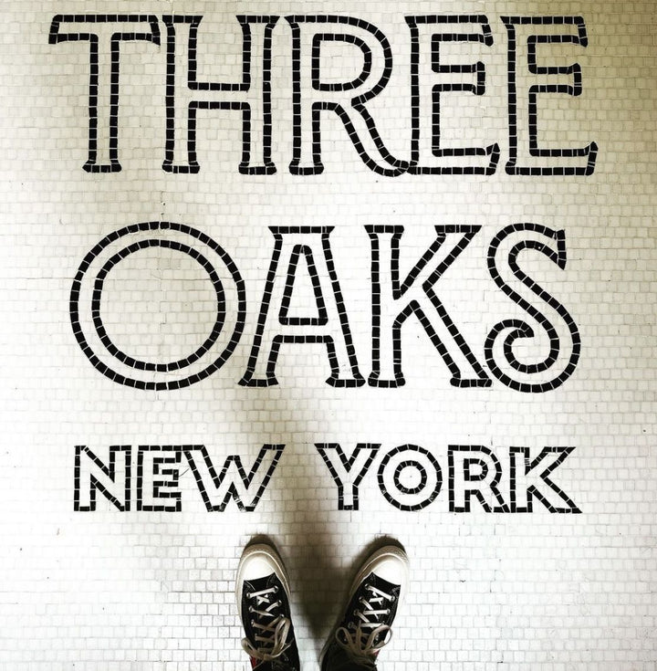 Three Oaks New York lettering mosaic, business logo mosaic by Mosaic Lettering