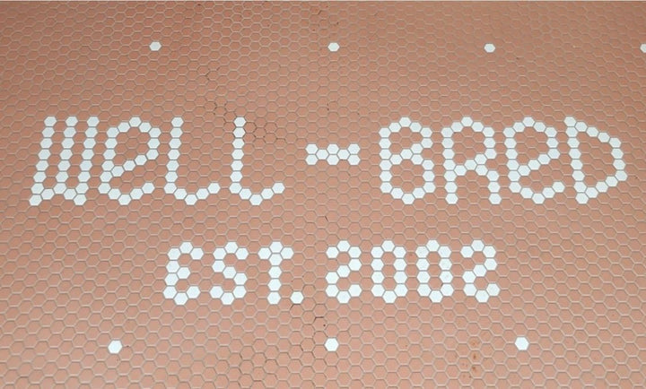 Well-Bred terracotta mosaic, restaurant logo mosaic by Mosaic Lettering