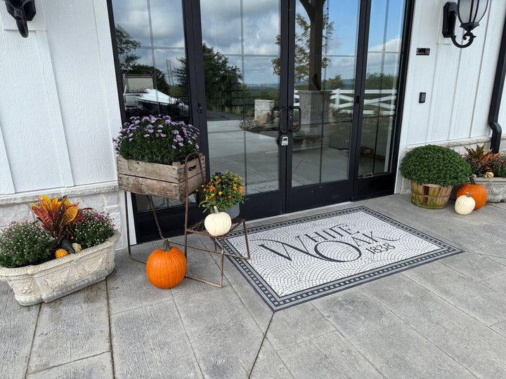 White Oak 1838 entrance mosaic, house number mosaic by Mosaic Lettering