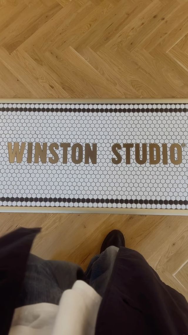 Winston Studio threshold mosaic, business logo mosaic by Mosaic Lettering