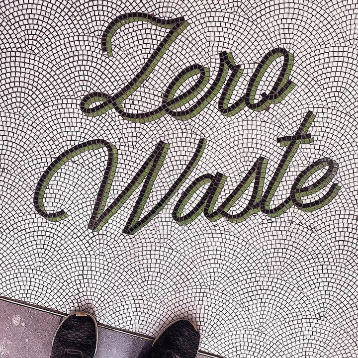 Zero Waste gold script fanned mosaic, business logo mosaic by Mosaic Lettering