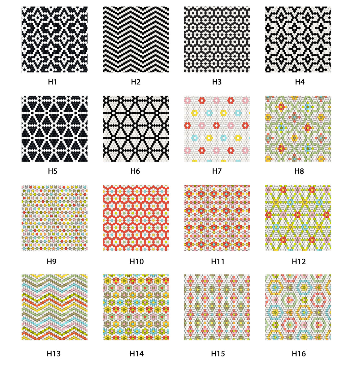 Hexagon Tiles with different colour and patterns – Mosaic Lettering